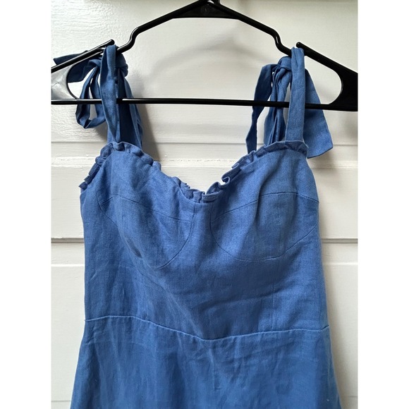 Reformation Desiree Linen Mini Dress Blue Ruffle Sweetheart Size 4 - Picture 5 of 9